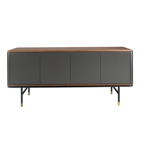 Sideboard in dark gray wood, black steel and walnut top
