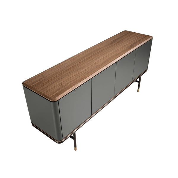 Sideboard in dark gray wood, black steel and walnut top