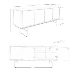 Sideboard in dark gray wood, black steel and walnut top