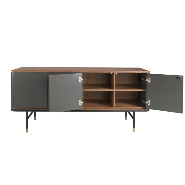 Sideboard in dark gray wood, black steel and walnut top