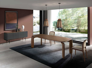 Sideboard in dark gray wood, black steel and walnut top