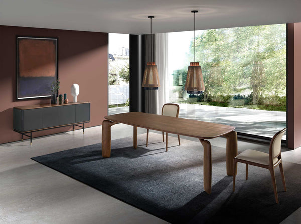Sideboard in dark gray wood, black steel and walnut top