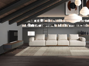 TV stand in dark grey matte wood, black steel and walnut top