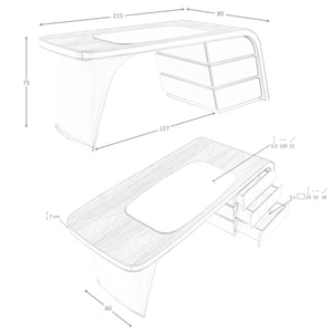 Walnut and wood desk upholstered in cream faux leather