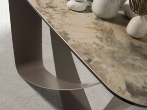 Rectangular console table in porcelain marble and taupe metallic steel