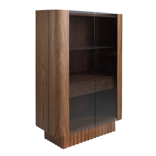 Tall sideboard, tempered glass, walnut with interior lighting