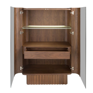 Tall sideboard, tempered glass, walnut with interior lighting