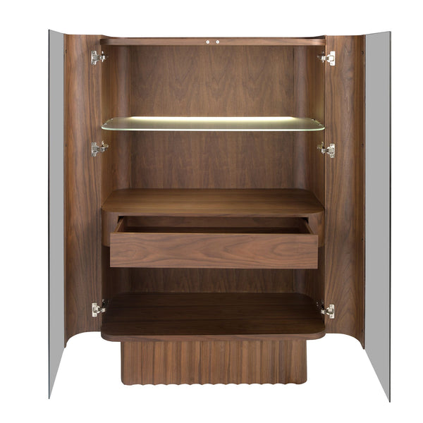 Tall sideboard, tempered glass, walnut with interior lighting