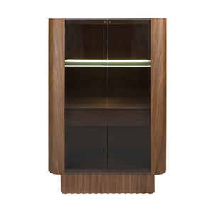 Tall sideboard, tempered glass, walnut with interior lighting