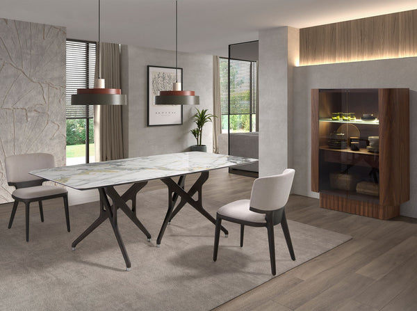 Tall sideboard, tempered glass, walnut with interior lighting