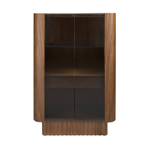 Tall sideboard, tempered glass, walnut with interior lighting