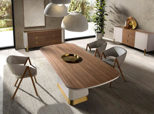 Sideboard in walnut, beige, gold polished steel and walnut top