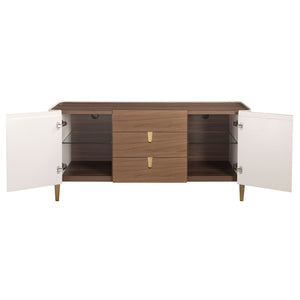 Sideboard in walnut, beige, gold polished steel and walnut top