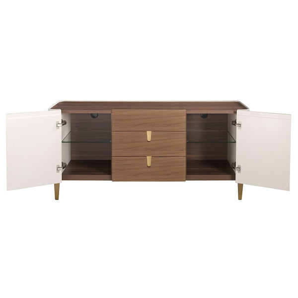 Sideboard in walnut, beige, gold polished steel and walnut top