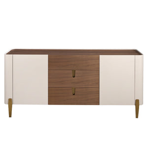 Sideboard in walnut, beige, gold polished steel and walnut top