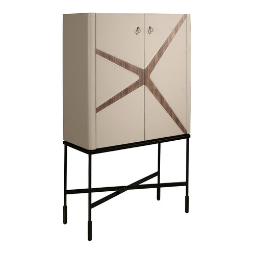 Tall sideboard in leather, walnut and black steel
