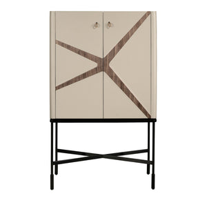 Tall sideboard in leather, walnut and black steel