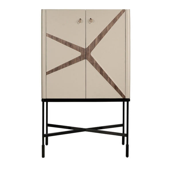 Tall sideboard in leather, walnut and black steel