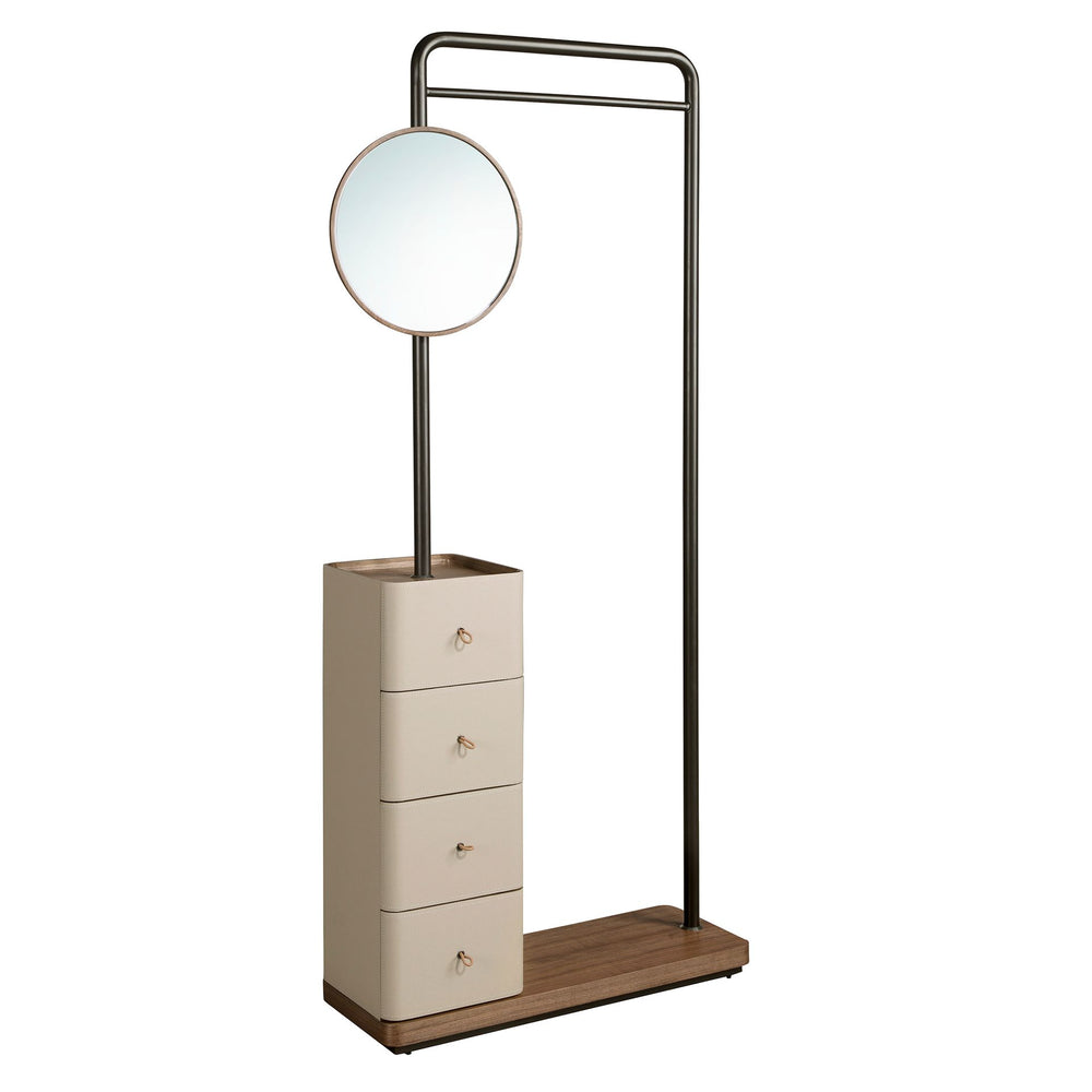 Coat rack in mink fur, walnut and black steel with mirror