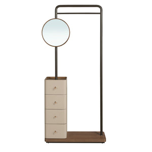 Coat rack in mink fur, walnut and black steel with mirror