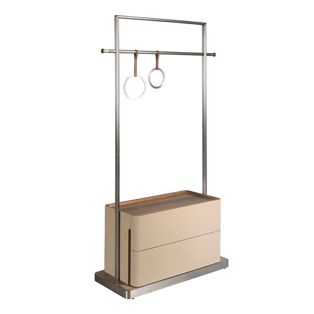 Coat rack in mink fur, walnut and stainless steel