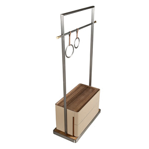 Coat rack in mink fur, walnut and stainless steel