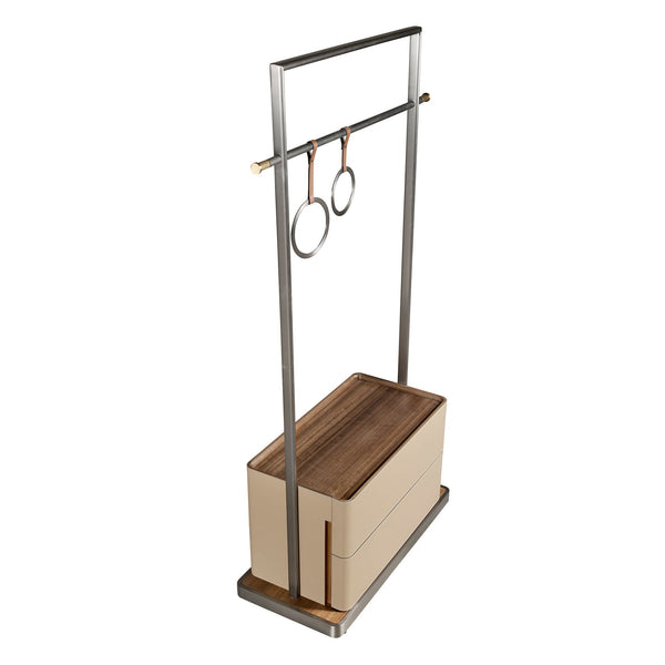 Coat rack in mink fur, walnut and stainless steel