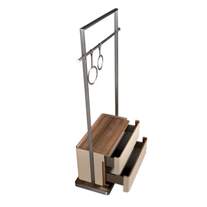 Coat rack in mink fur, walnut and stainless steel