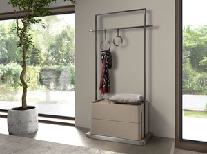 Coat rack in mink fur, walnut and stainless steel