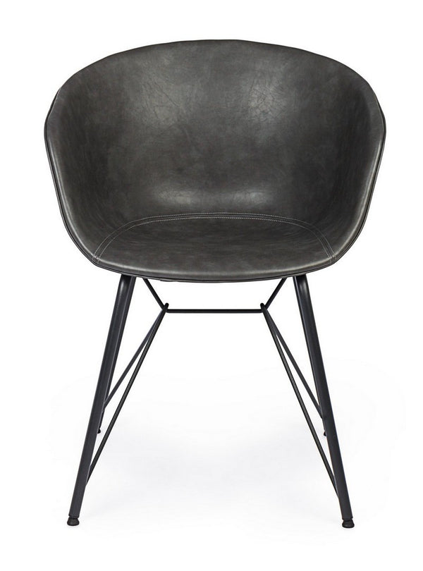 Dining Chair Anthracite PU Leather Vintage