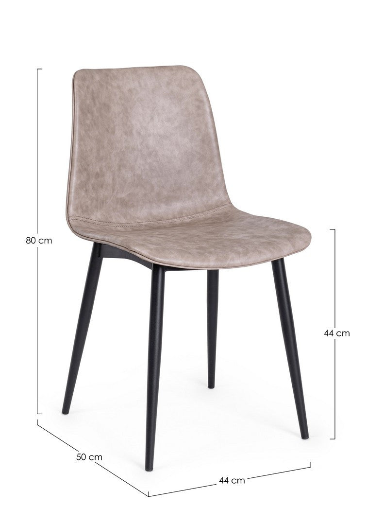 Dining Chair Beige PU Leather Vintage with Black Frame