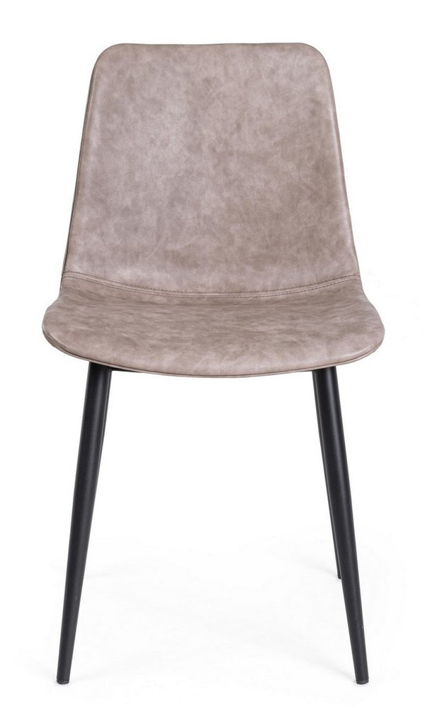 Dining Chair Beige PU Leather Vintage with Black Frame