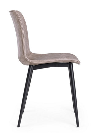 Dining Chair Beige PU Leather Vintage with Black Frame