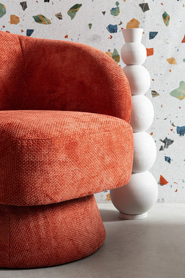 Swivel Armchair Cherry Upholstered