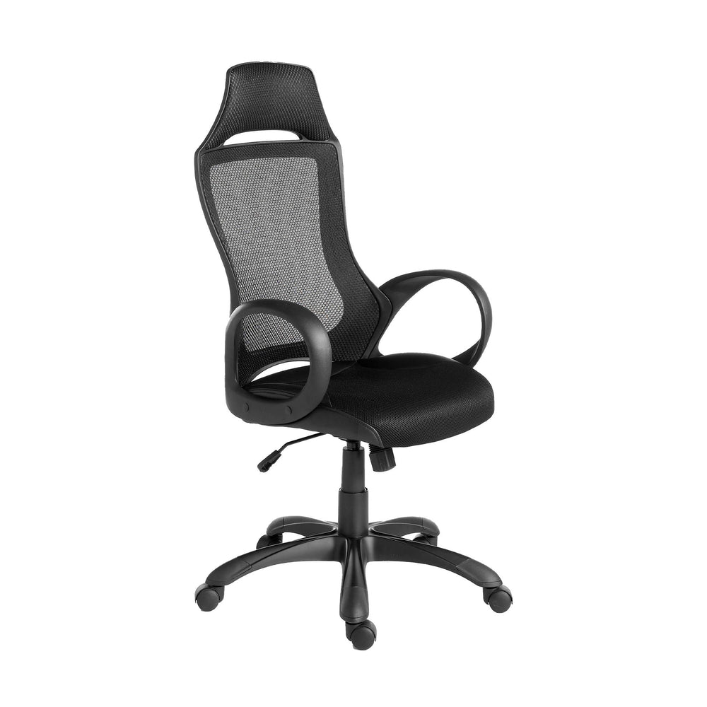 Black fabric swivel office chair