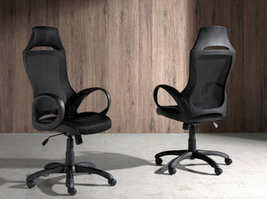 Black fabric swivel office chair