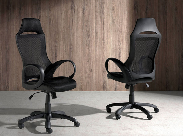 Black fabric swivel office chair