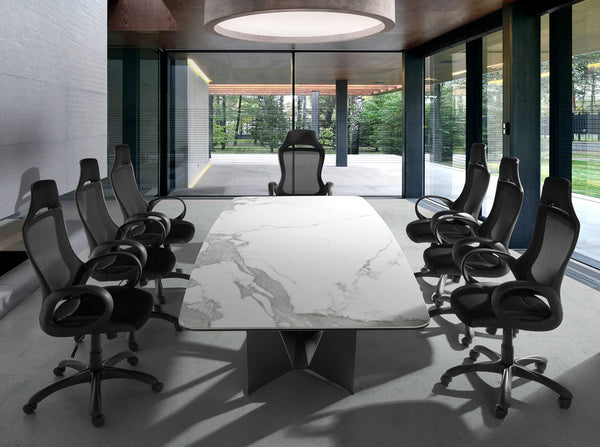 Black fabric swivel office chair