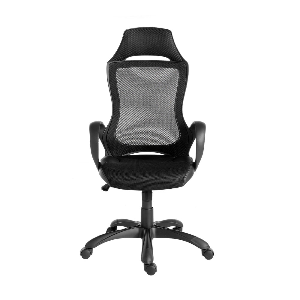 Black fabric swivel office chair
