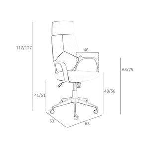 Swivel office chair in light gray fabric and black PVC