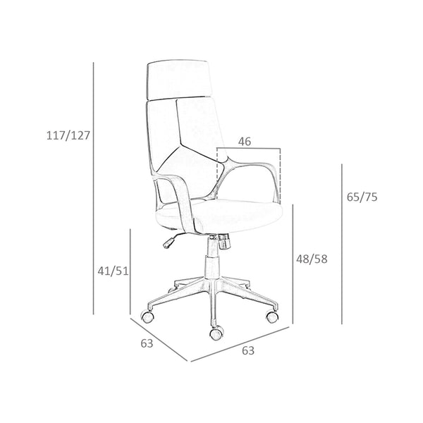 Swivel office chair in light gray fabric and black PVC