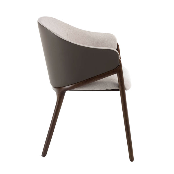 Eco-leather chair in beige and dark mink fabric