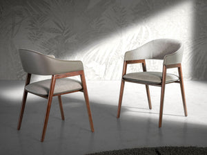 Eco-leather chair in gray and dark mink fabric