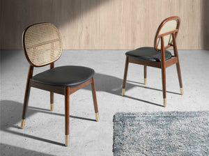 Black eco-leather and wicker chair