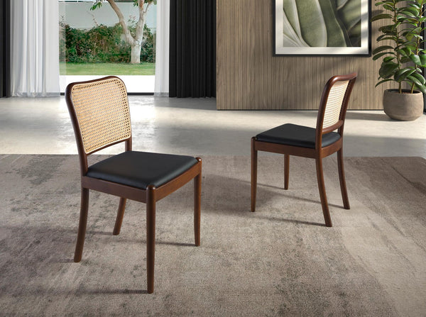 Black eco-leather and wicker chair