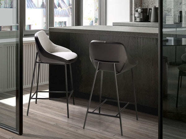 Bench in gray fabric and black eco-leather