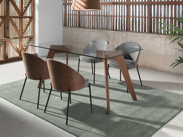 Chair in gray and walnut fabric