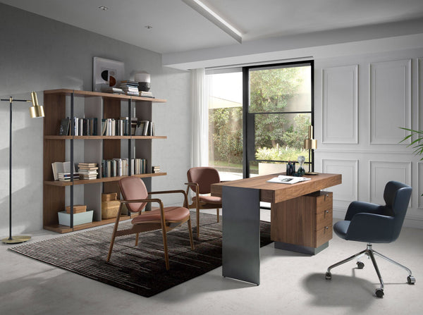 Brown and walnut eco-leather armchair