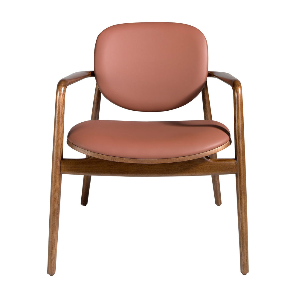 Brown and walnut eco-leather armchair