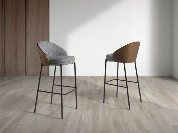 Bench in gray and walnut fabric